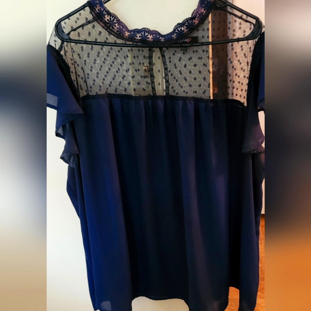 Navy blue sheer lace top Blouse 3X